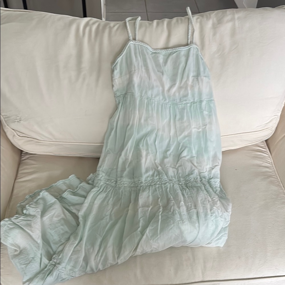Aerie Green Maxi Dress with Spaghetti Straps and Tiered Design